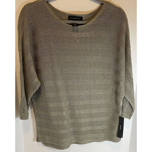 Tahari Pullover Sweater Olive Green Linen Oversized Open Lacy Sleeves Size S